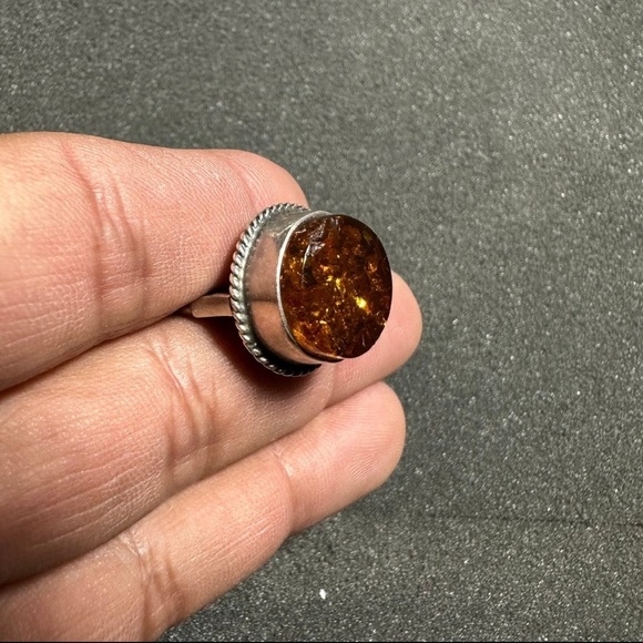 Vintage Large Sterling Silver 915 Amber Statement Ring Size 6 - Picture 5 of 10